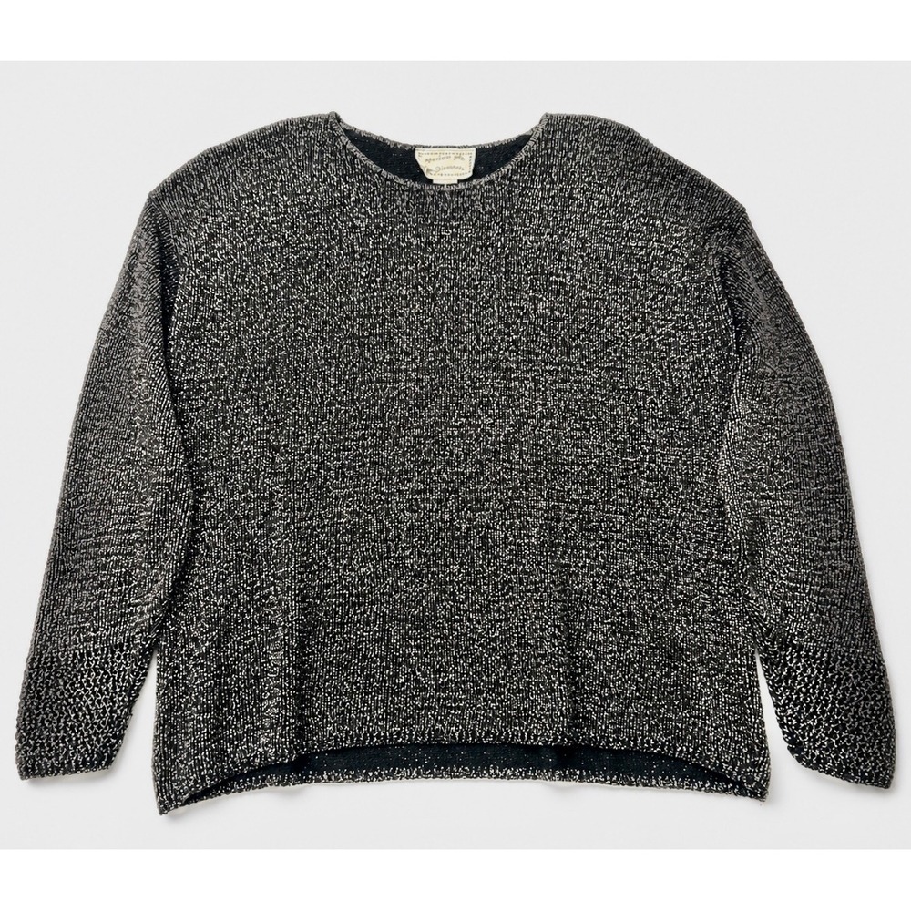 Y2K Black Sheer Metallic Knit Top‎ XL Oversized Grunge Lurex Layering Sweater